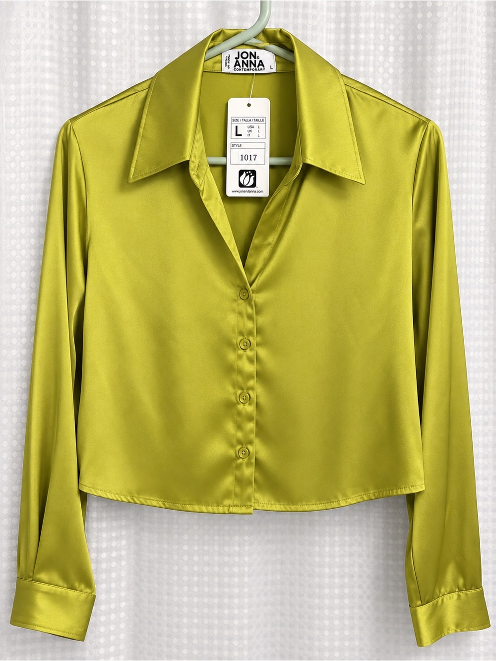 Jon & Anna Lime-Green Satin Button-Up Blouse